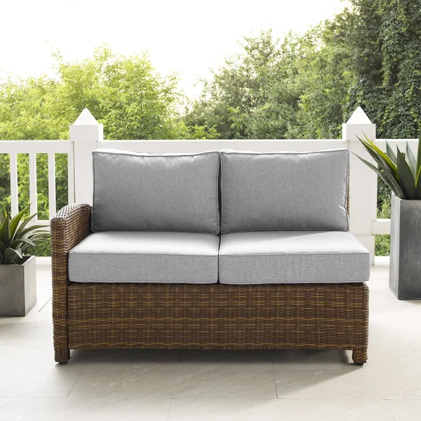 Bradenton Outdoor Wicker Sectional Left Side Loveseat - Gray/Weathered Brown - Crosley