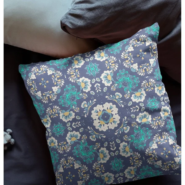 Love and Liberty Suede Blown & Closed Pillow w/ Insert in Blue & White 18x22x18x22