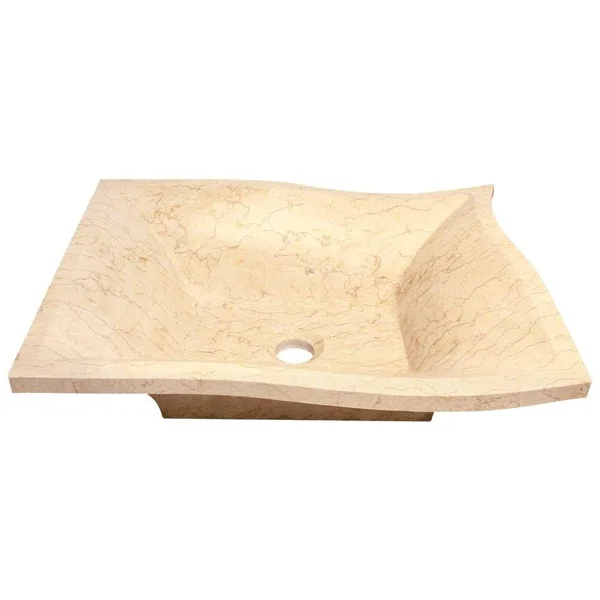 Mr Direct 859 Egyptian Yellow Marble Vessel Sink Ensemble with Brushed Nickel Finish Waterfall Faucet - Pop-Up Drain, and Sink Ri