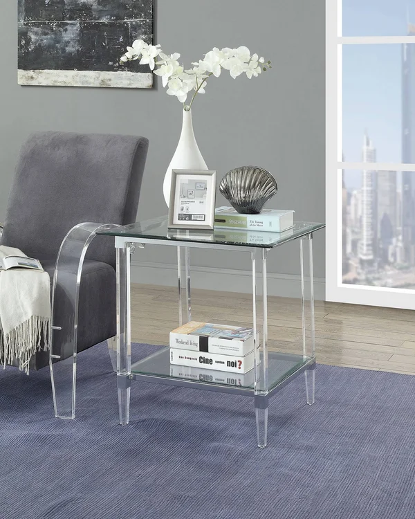 Acme Polyanthus End Table - Clear Acrylic, Chrome & Clear Glass