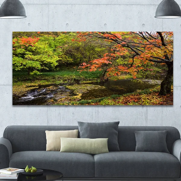 Design Art &Fall Trees in Bright Colors& Photographic Print on Wrapped Canvas, Size: 30 inch H x 40 inch W x 1 inch D, Green