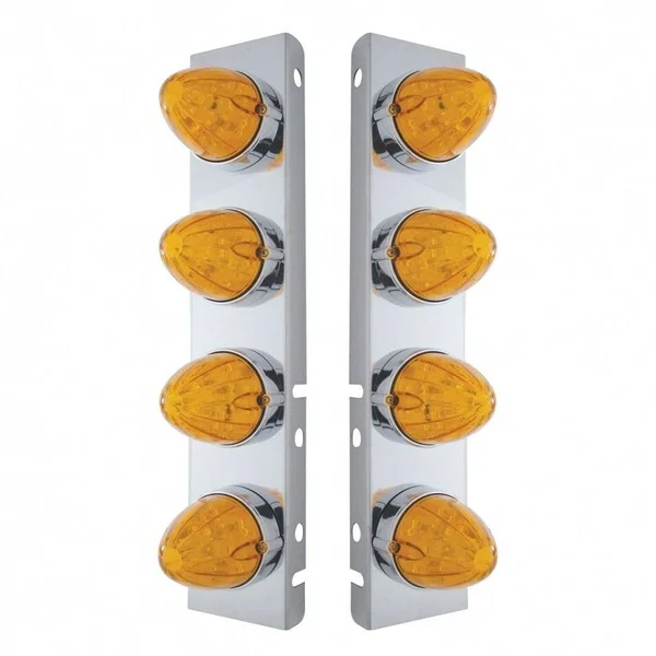 United Pacific 37990 Peterbilt Stainless Front Air Cleaner Bracket w/ Eight 19 LED Watermelon Lights & Bezels - Amber LED/Am
