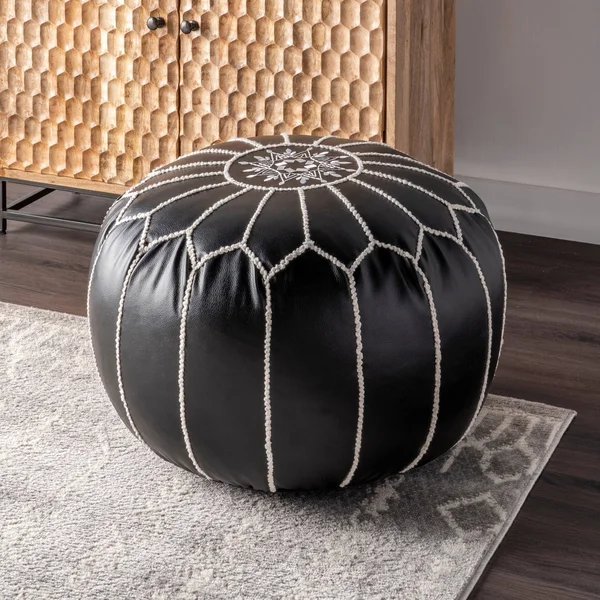 nuLOOM Classic Moroccan Lightweight Faux Leather Ottoman Pouf - Brown
