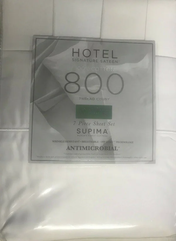Hotel Signature Sateen 800TC 100% Cotton 7pc Sheet Set Split King White