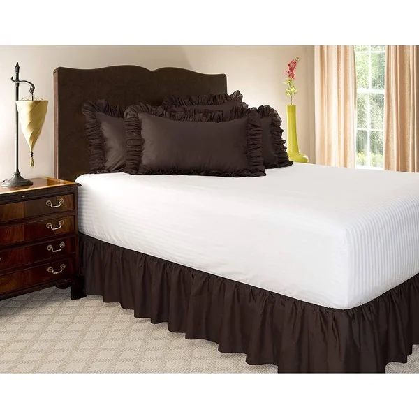 Ruffled Bed Skirt Full, Stone 21 inch Drop Bedskirt with Platform, Wrinkle and F