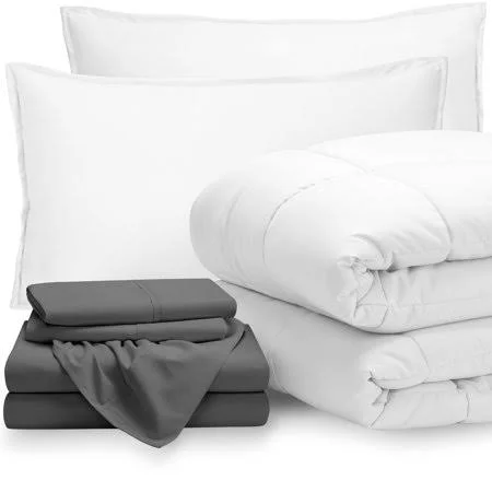 4-Piece Bed-in-a-Bag - Twin (Comforter: White, Sheet Set: Gray)