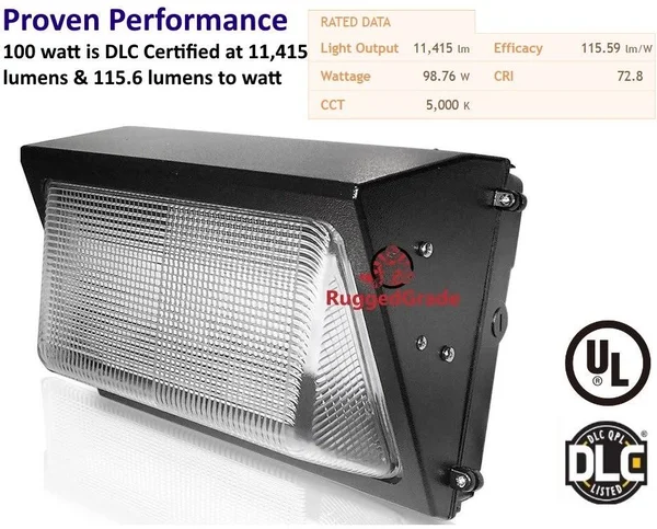100 Watt LED Wall Pack Light – 11, 700 Lumens- High Efficiency 120 Lumen to Watt- Wall Pack LED - 5000K Bright White- Replaces 30