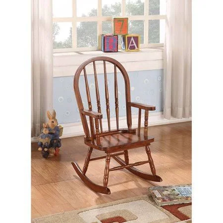 Yinkuu Chiar Kloris Youth Rocking Chair, Brown Wood Chair in Tobacco, Size: 28