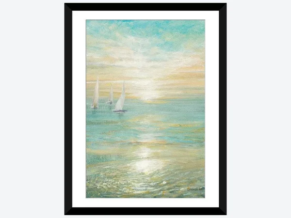 Framed Poster Prints - Sunrise Sailboats I by Danhui Nai ( scenic & landscapes > Sky > sunrises & Sunsets >