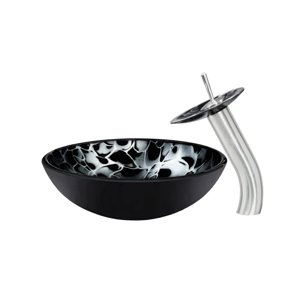 Novatto Tartaruga Glass Vessel Bathroom Sink Set - Brushed Nickel