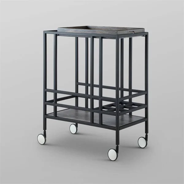 Posh Living Biony Modern Metal Bar Cart with Wheels in Black/Gray