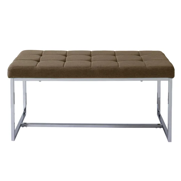 CorLiving Modern Fabric Wide Bench with Chrome Base, Brown