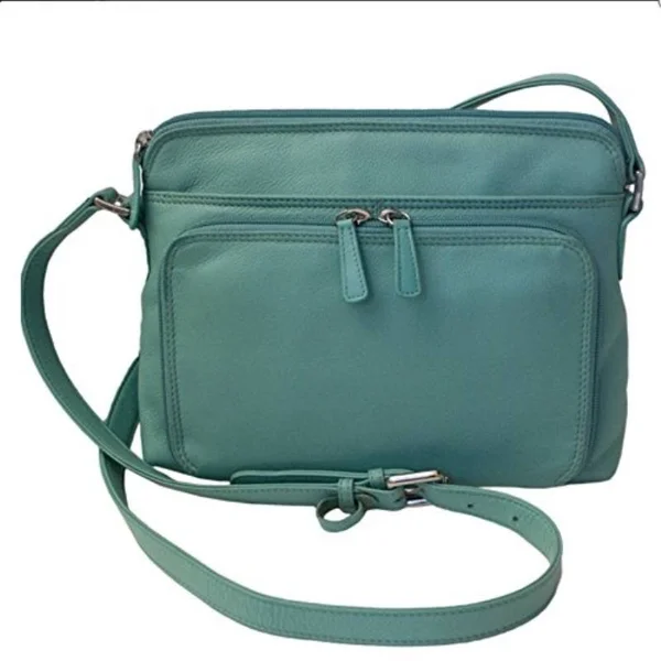 CTM Women's Leather Shoulder Bag Purse with Side Organizer - Turquoise - 9.5 x 7 x 2.25 inches
