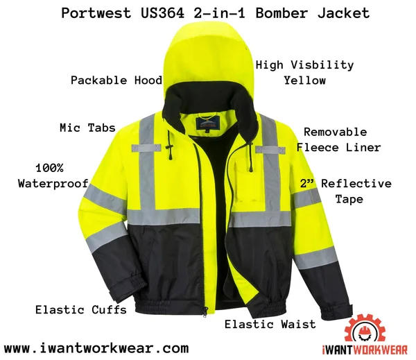 Portwest US364 Hi-Vis Premium Bomber Jacket Medium Yellow/Black