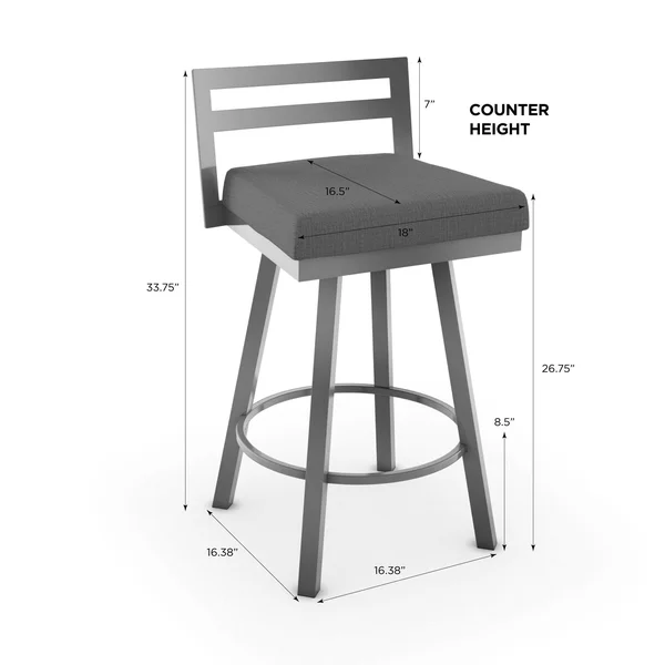 Amisco Derek Swivel Counter Stool - Black Faux Leather/Glossy Grey Metal