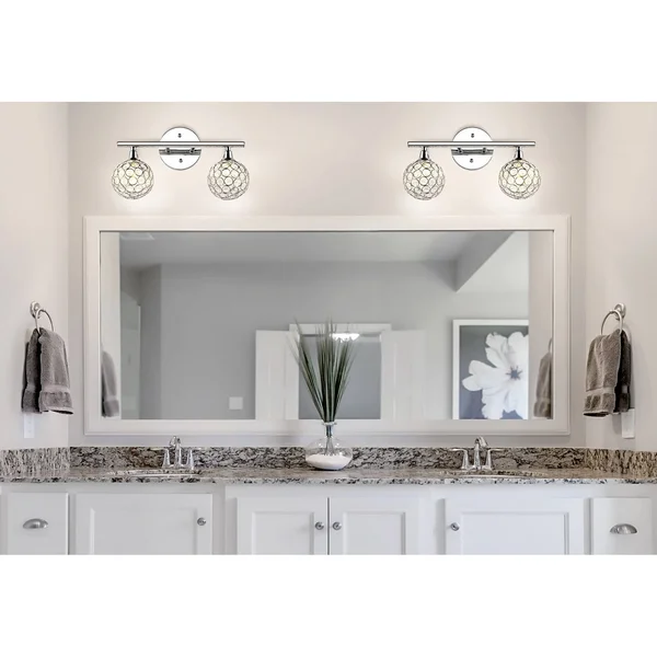 Jonathan Y Maeve 13 in. 2-Light Iron/Glass Contemporary Glam LED Vanity Light - Chrome