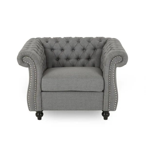Noble House Westminster Chesterfield Fabric Club Chair in Dark Gray