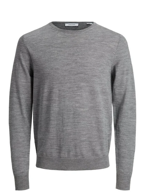 Jack & Jones Merino Crew Neck Knitted Jumper, Grey