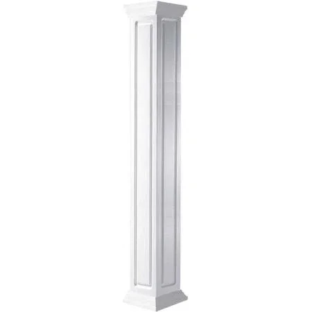 08 inchw x 10&H Craftsman Classic Square Non-Tapered, Raised Panel Column, Crown Capital & Crown Base, Size: 8 inchw x 120 i