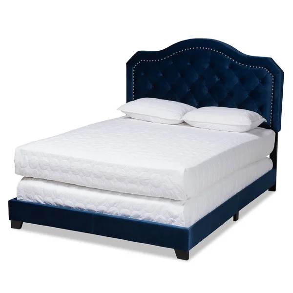 Baxton Studio Samantha Queen Size Navy Blue Velvet Upholstered Button Tufted Bed