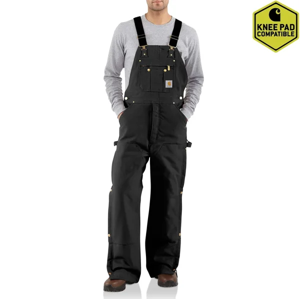 Carhartt Men's Black Duck Zip-To-Thigh Quilt-Lined Bib Overalls