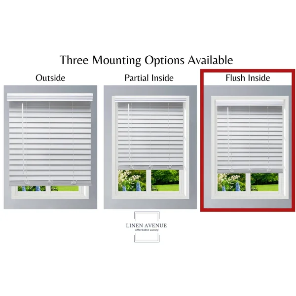 Linen Avenue Custom Cordless Faux Wood Blind White, 39 W x 72 H Flush Inside Mount