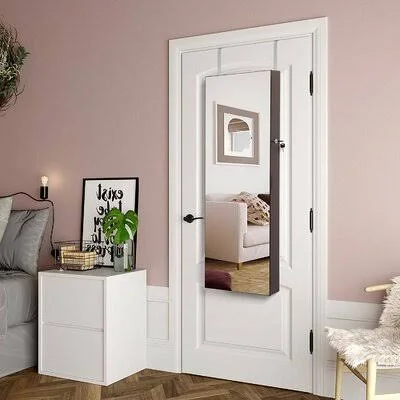 Mohsin Full Screen Wall Mounted Jewelry Armoire with Mirror Orren Ellis Color: Dark Brown