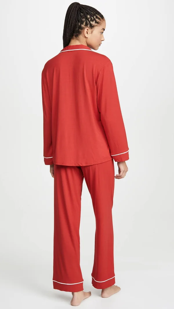 Eberjey Gisele Long PJ Set - Haute Red/Ivory