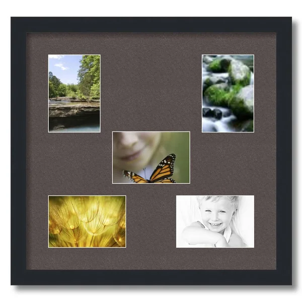 Collage Picture Frame, Satin Black Frame with 5 openings for 4x6 Photos with Brown Chestnut Mat. D3926EH308, ArtToFrames