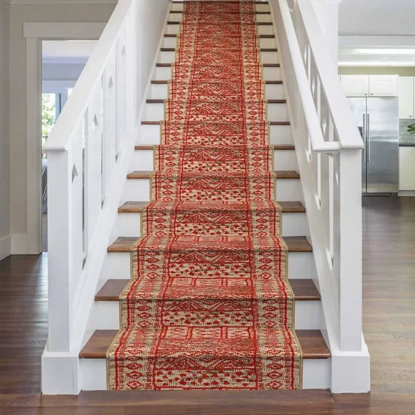 runrug USA Afrikans Taupe - Red Stair Carpet Runner Length: 23 Foo