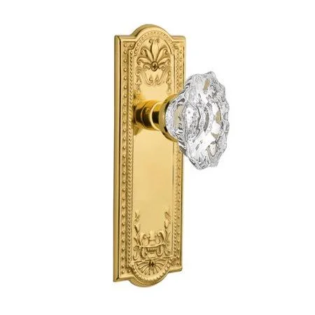 Nostalgic Warehouse 713736 Crystal Chateau Single Dummy Door Knob with Meadows Long Plate Finish: Polished Brass