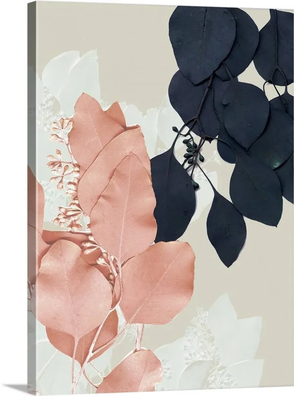 Indigo and Blush Leaves IV - Canvas Wall Art, 30x40, Great Big Canvas