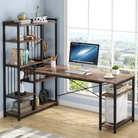 Tribesigns 67 Inches Large Computer Desk with Storage Shelves - Office Desk Writing Table Workstation with Hutch Bookshelf, L Sha