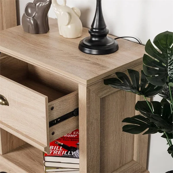 Cloud Mountain Solid Wood 1-Drawer Nightstand in Taupe Oak - CM19001