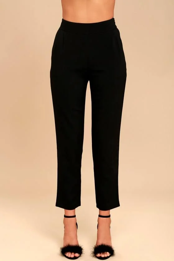 Lulus - Kick It Black High-Waisted Trouser Pants, Size Large, 100% Polyester