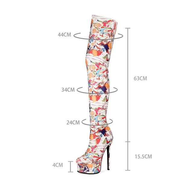 Multicolor Patterns Platform Stietto Heel Over The Knee Boots Size 8