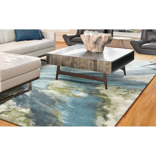Porch & den Hamlet Teal Abstract Marbled Rug - 5& x 7&6x22