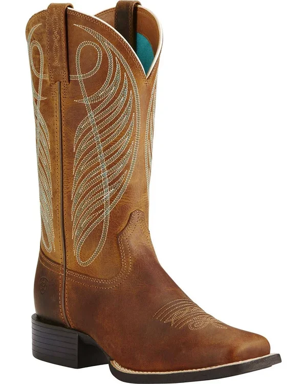 Ariat Women's Round Up Powder Brown Wide Square Toe Western Boots
