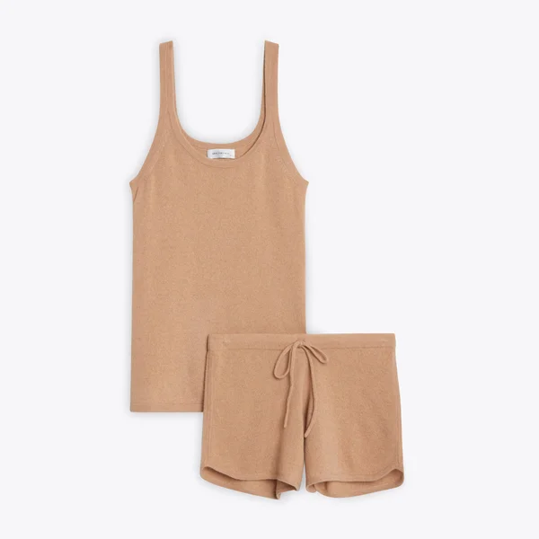 L Camel Cashmere Short Lounge Set, Italic