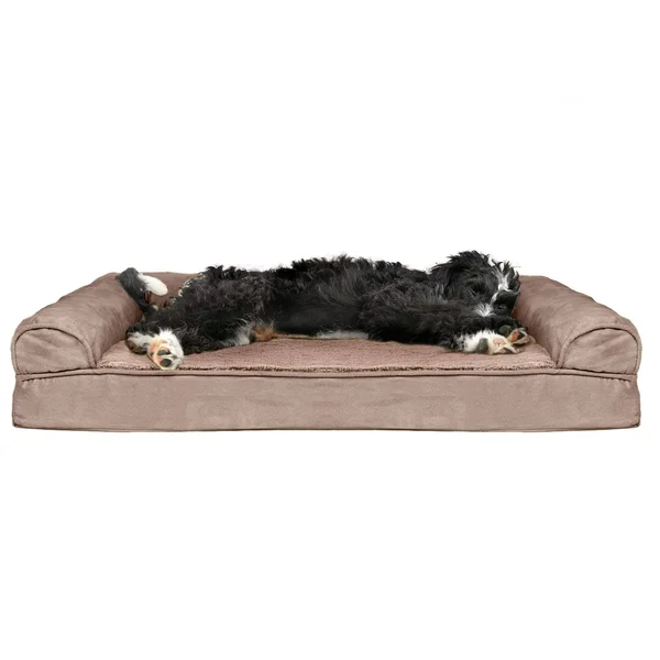 FurHaven Plush & Suede Cooling Gel Sofa Dog Bed - Large, Almondine