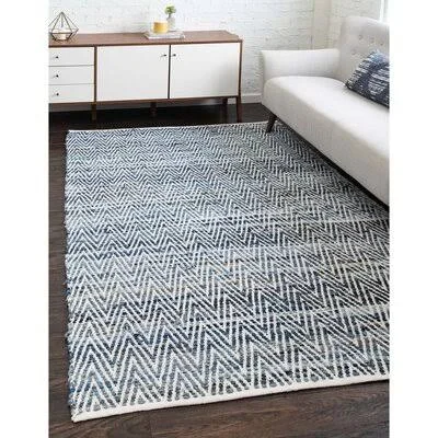 Abernathy Chevron Handmade Flatweave Cotton Blue/Gray/White Area Rug Langley Street Rug Size: Rectangle 9& x 12&