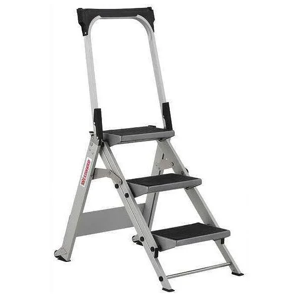 Westward 44YY13 3 Steps, Aluminum Step Stool, 300 lb. Load Capacity, Silver