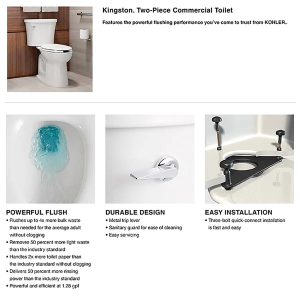 Kohler K-25100-TR Kingston 1.28 GPF Toilet Tank Only with Right Hand Lever White