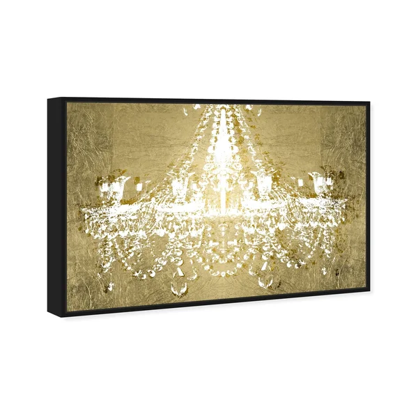 Oliver Gal Fashion and Glam Wall Art Framed Canvas Prints 'Dramatic Entrance Gold' Chandeliers - Gold, White - 45 x 30 - Black