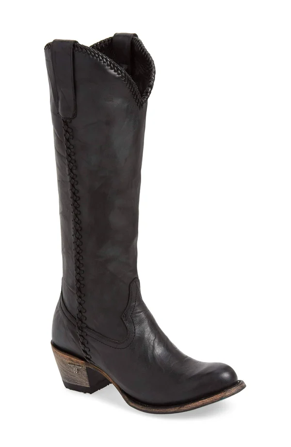 Lane Boots Crackled Black Leather Plain Jane Cowgirl