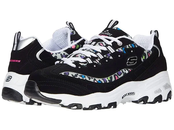 Skechers D&Lites - Safari Landscape Sneakers, Black/Multi, 7.5