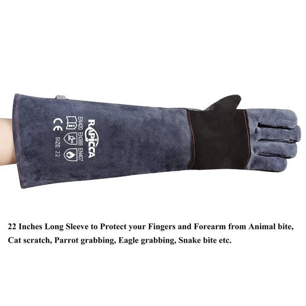 RAPICCA Animal Handling Gloves Bite Proof Kevlar Reinforced Leather Padding Dog, Cat Scratch, Bird Handling Falcon Gloves Grabbing