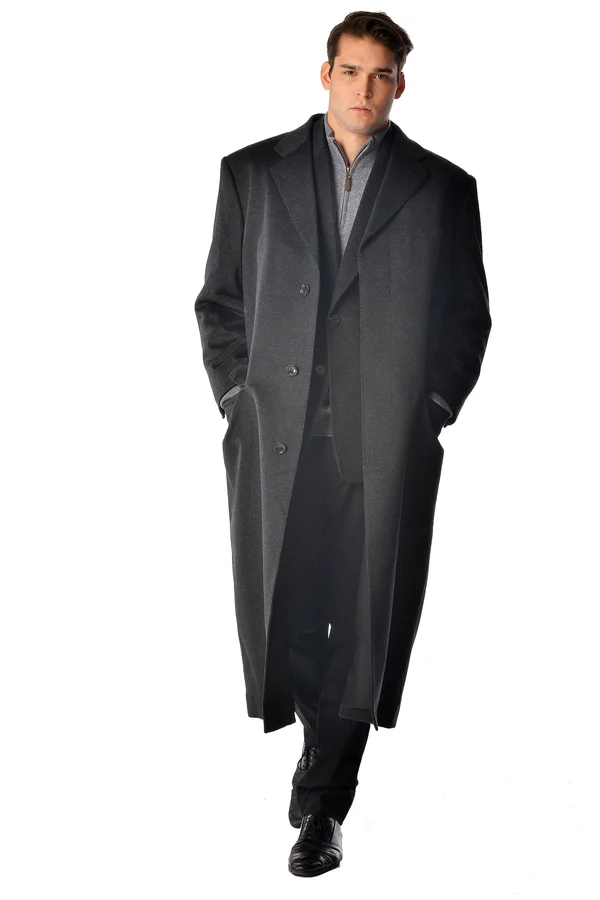 Men's Full Length Overcoat in Pure Cashmere (Black - 48)