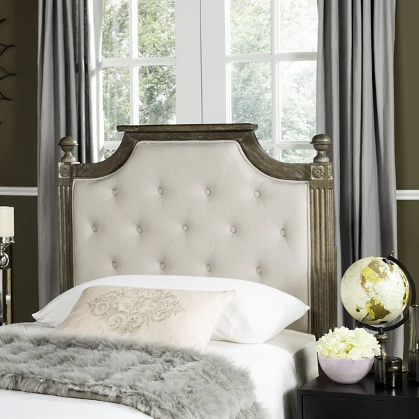 Safavieh Rustic Wood Beige Tufted Linen Headboard (Twin)