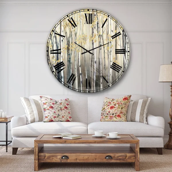 Designart 'Golden Birch Forest I' landscapes Large Wall Clock - 29 in. Wide x 29 in. High